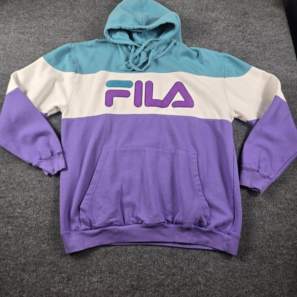 Fila Hoodie Mens XLT Purple Colorblock Y2K Embroidered Logo Sweatshirt